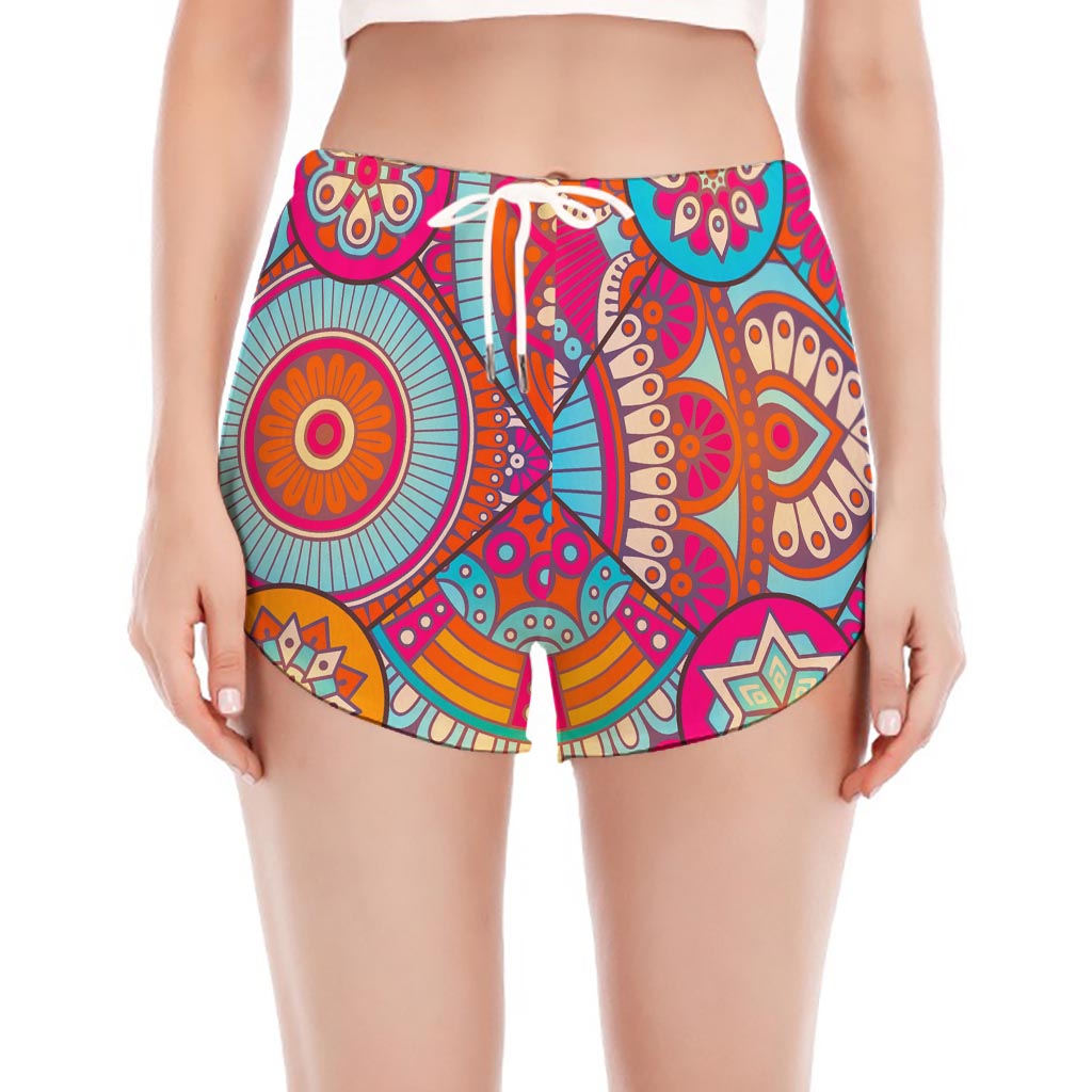 Retro Bohemian Mandala Pattern Print Women's Split Running Shorts