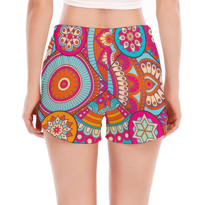 Retro Bohemian Mandala Pattern Print Women's Split Running Shorts