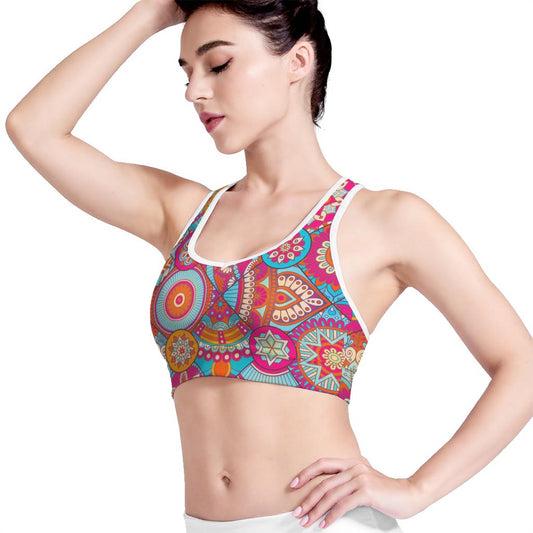 Retro Bohemian Mandala Pattern Print Women's Sports Bra