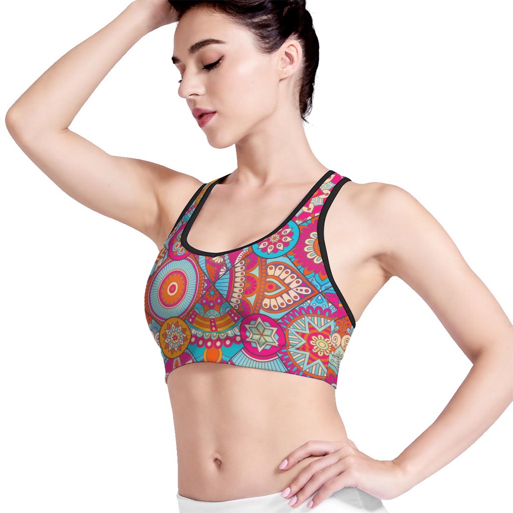 Retro Bohemian Mandala Pattern Print Women's Sports Bra
