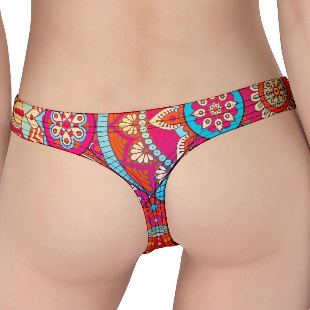 Retro Bohemian Mandala Pattern Print Women's Thong