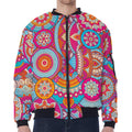 Retro Bohemian Mandala Pattern Print Zip Sleeve Bomber Jacket