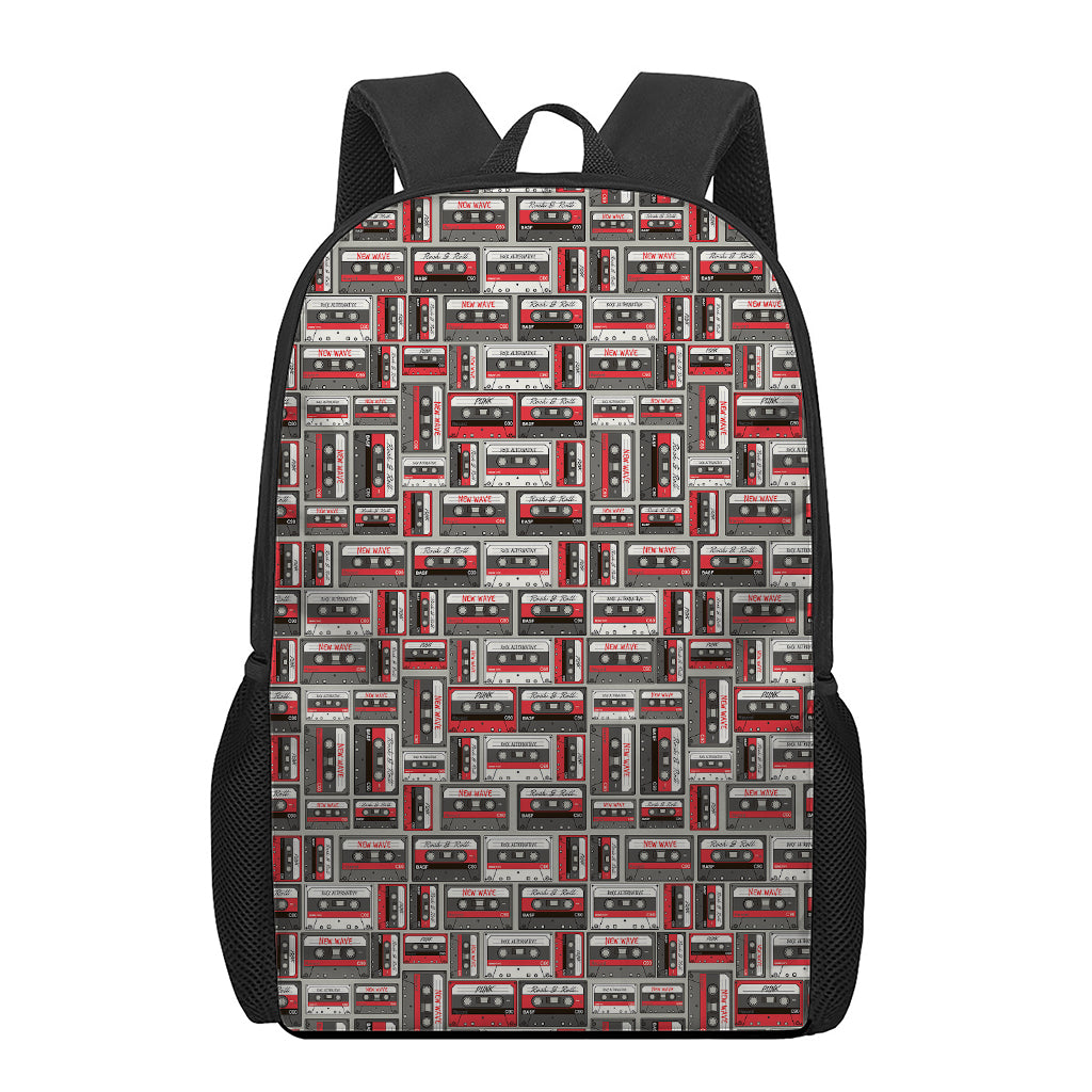 Retro Cassette Tape Pattern Print 17 Inch Backpack