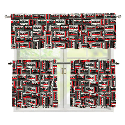Retro Cassette Tape Pattern Print 3 Piece Kitchen Curtains