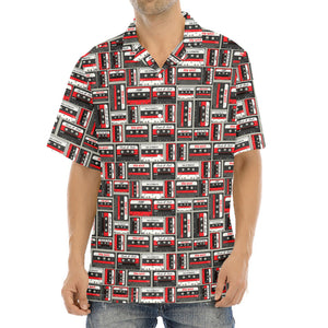 Retro Cassette Tape Pattern Print Aloha Shirt