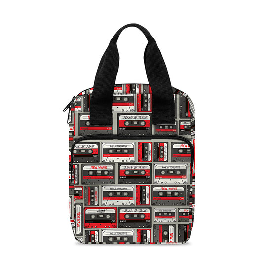 Retro Cassette Tape Pattern Print Bible Tote Bag