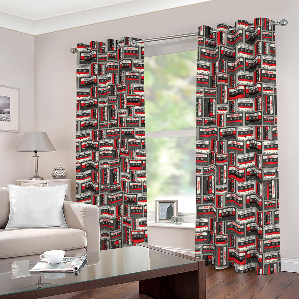 Retro Cassette Tape Pattern Print Blackout Grommet Curtains