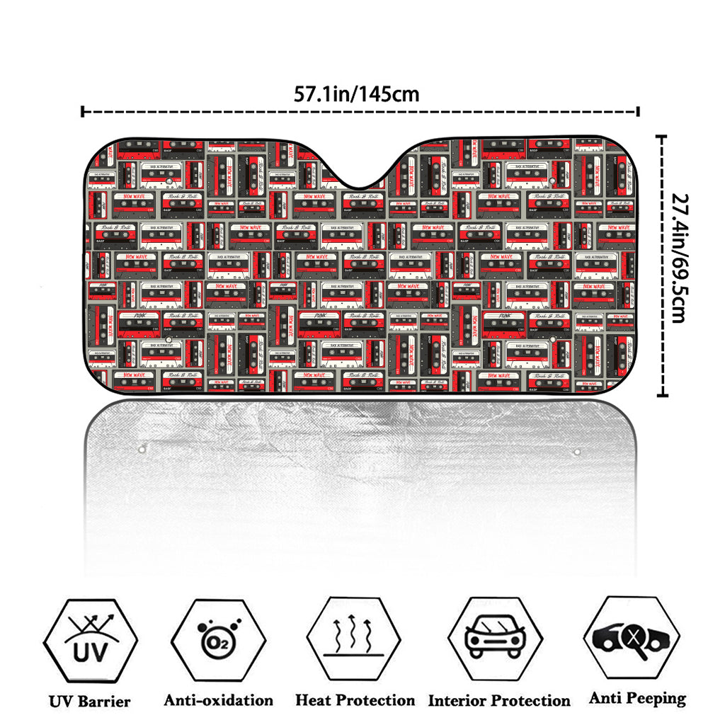 Retro Cassette Tape Pattern Print Car Windshield Sun Shade