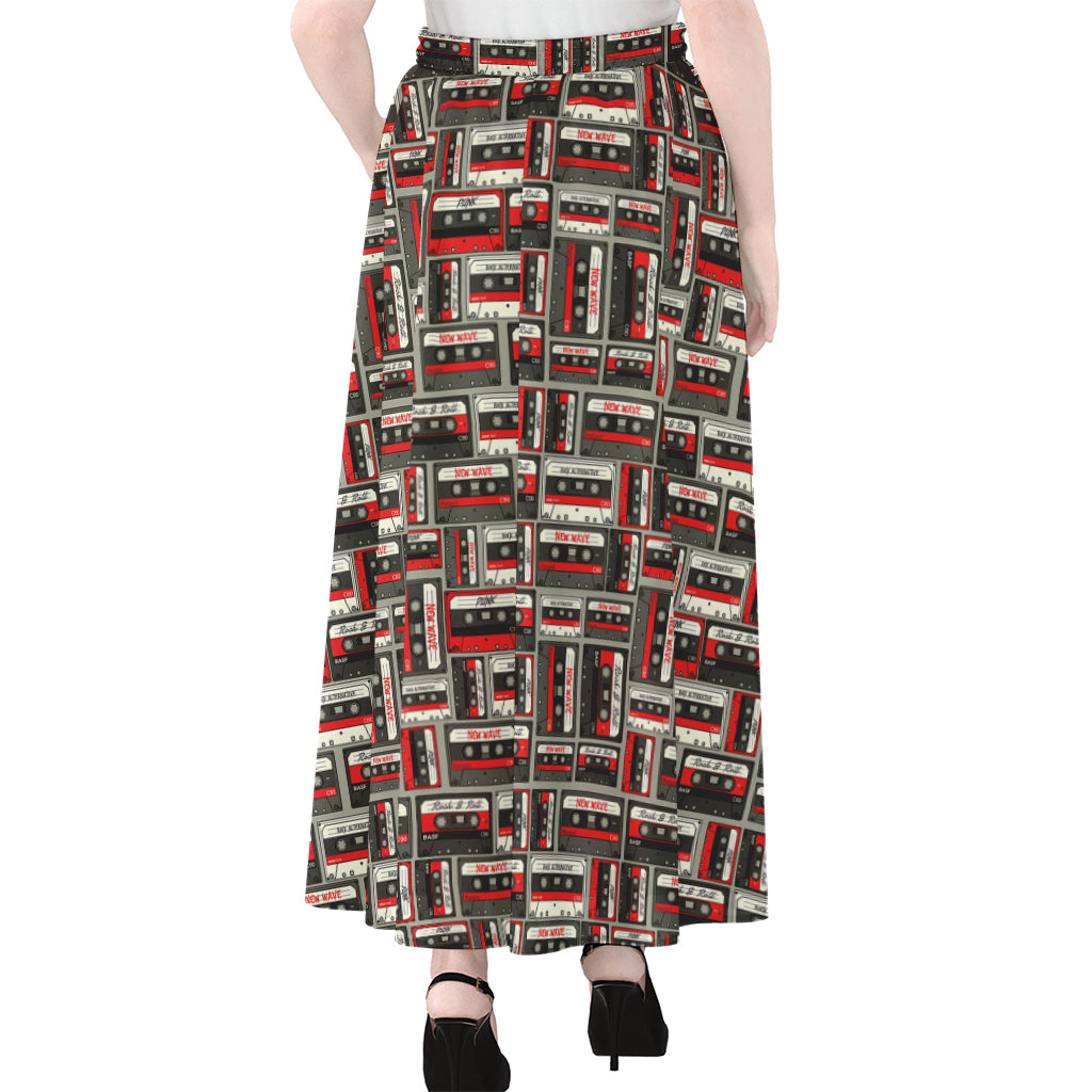 Retro Cassette Tape Pattern Print Chiffon Maxi Skirt