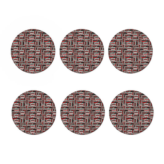 Retro Cassette Tape Pattern Print Coaster Set