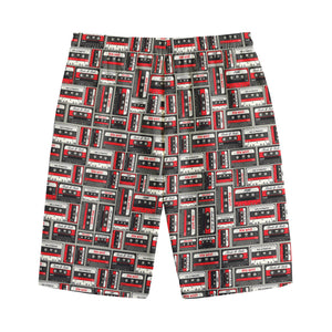 Retro Cassette Tape Pattern Print Cotton Shorts