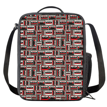 Retro Cassette Tape Pattern Print Crossbody Lunch Bag