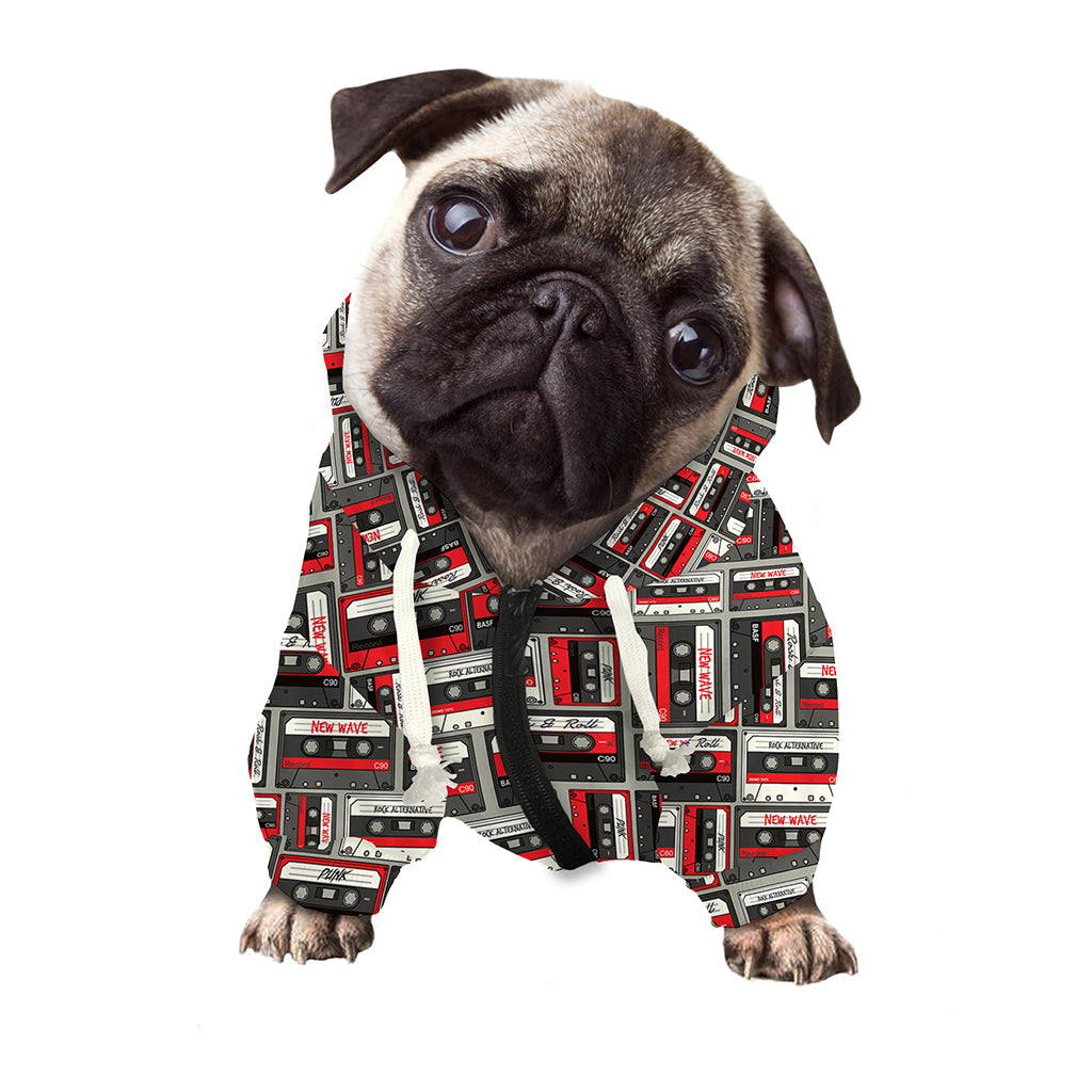 Retro Cassette Tape Pattern Print Dog Zip Up Hoodie