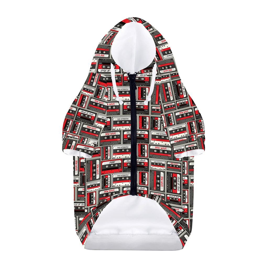 Retro Cassette Tape Pattern Print Dog Zip Up Hoodie