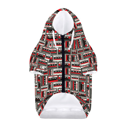Retro Cassette Tape Pattern Print Dog Zip Up Hoodie