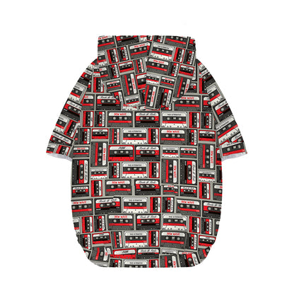 Retro Cassette Tape Pattern Print Dog Zip Up Hoodie