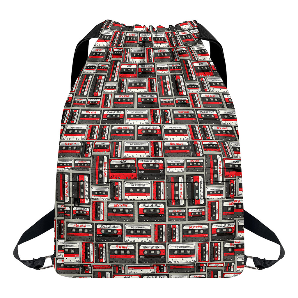 Retro Cassette Tape Pattern Print Drawstring Backpack