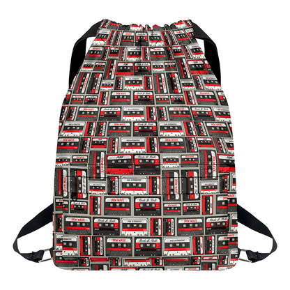 Retro Cassette Tape Pattern Print Drawstring Backpack