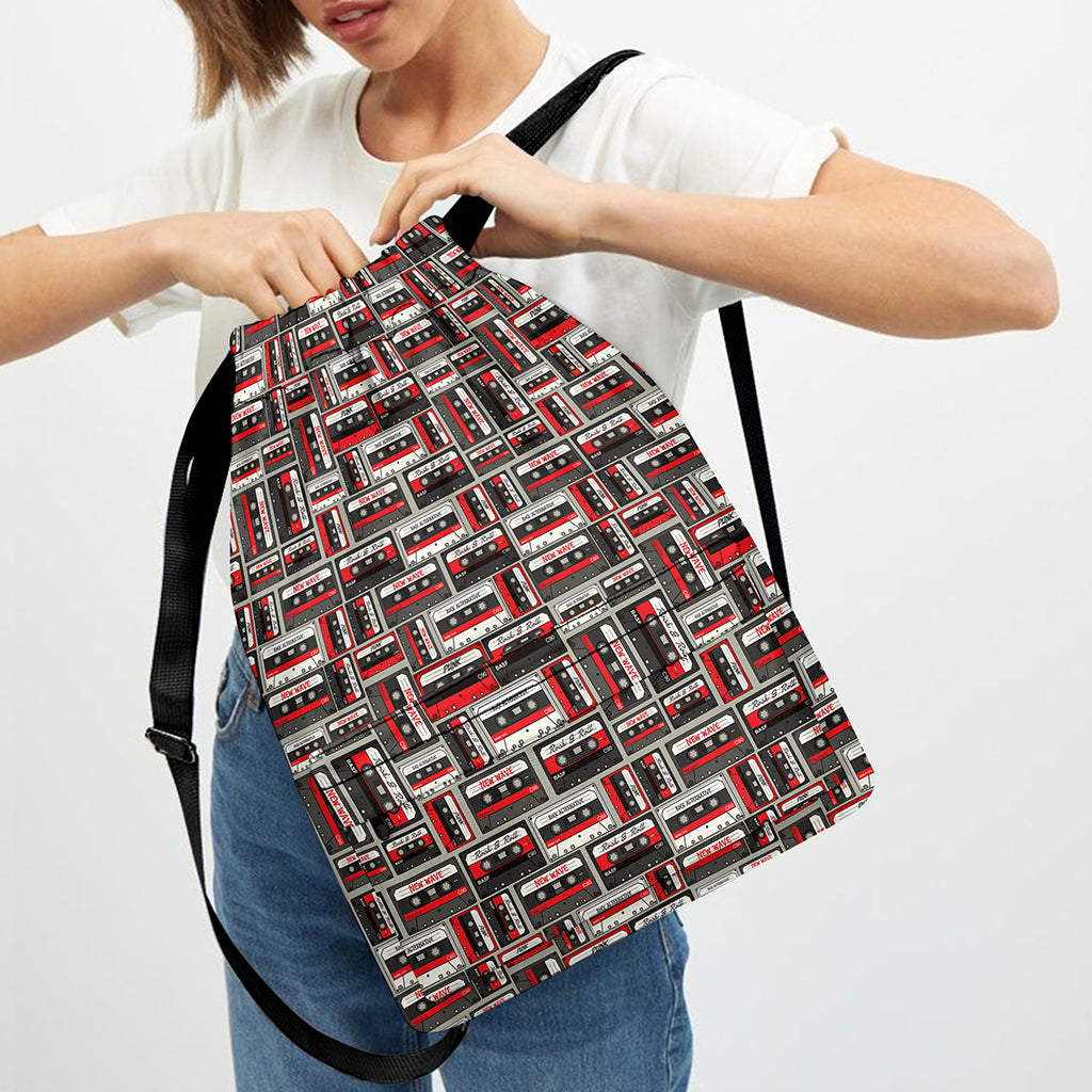 Retro Cassette Tape Pattern Print Drawstring Backpack