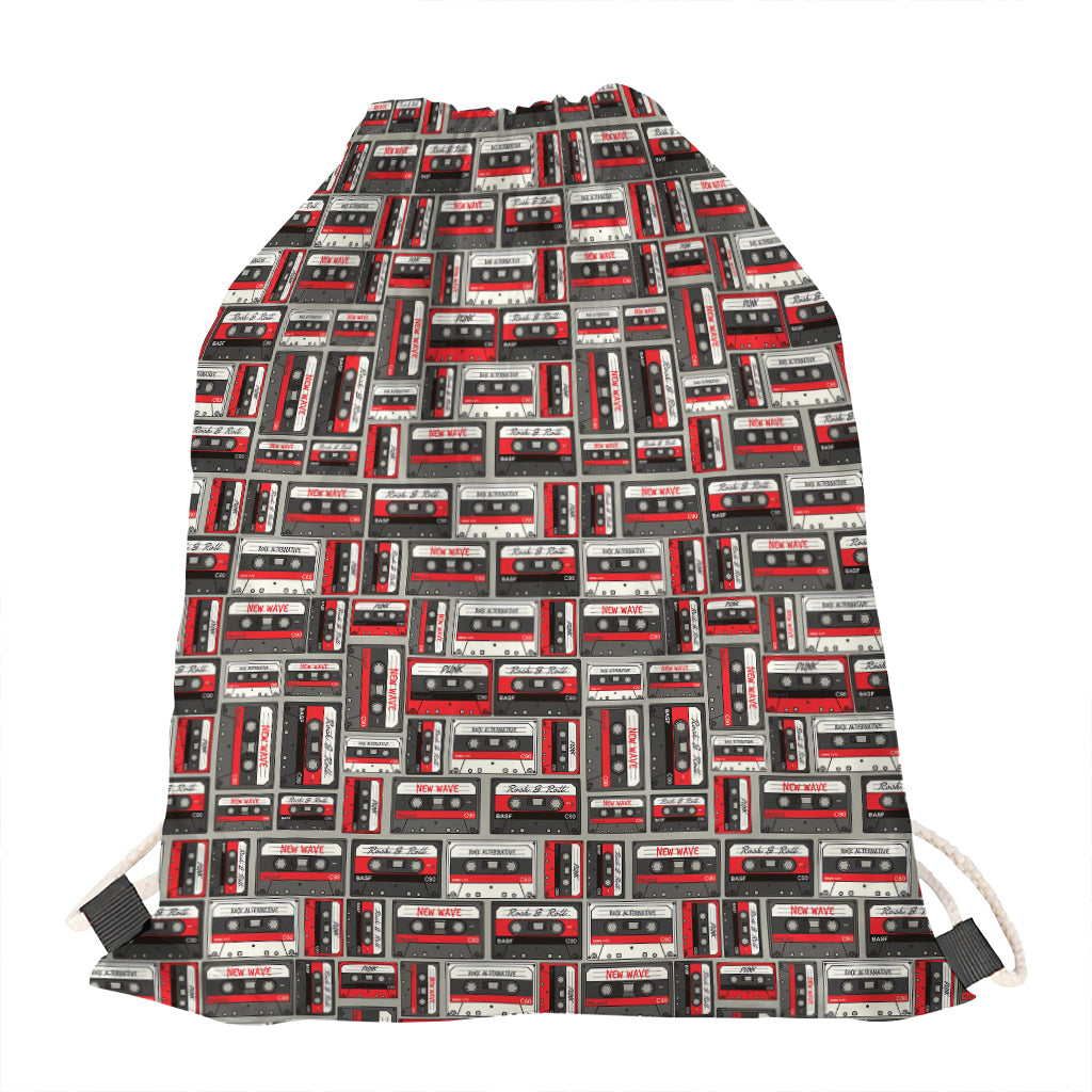 Retro Cassette Tape Pattern Print Drawstring Bag