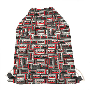 Retro Cassette Tape Pattern Print Drawstring Bag