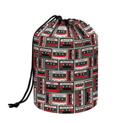 Retro Cassette Tape Pattern Print Drawstring Makeup Bag