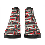 Retro Cassette Tape Pattern Print Flat Ankle Boots