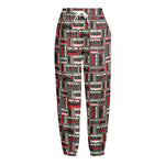 Retro Cassette Tape Pattern Print Fleece Lined Knit Pants