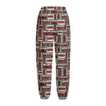 Retro Cassette Tape Pattern Print Fleece Lined Knit Pants