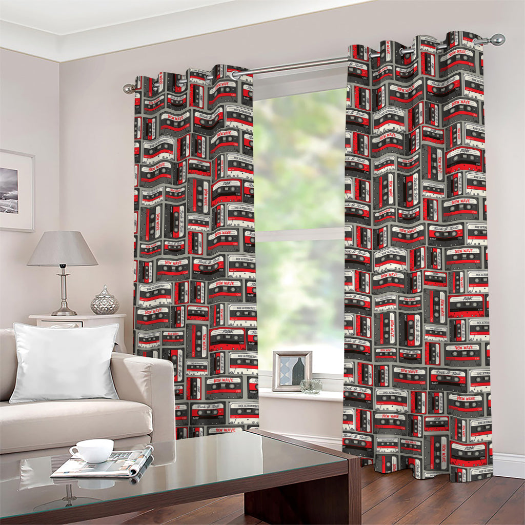 Retro Cassette Tape Pattern Print Grommet Curtains