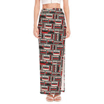 Retro Cassette Tape Pattern Print High Slit Maxi Skirt