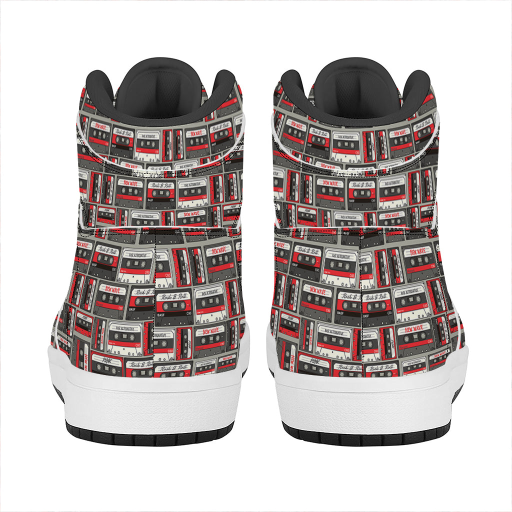 Retro Cassette Tape Pattern Print High Top Leather Sneakers