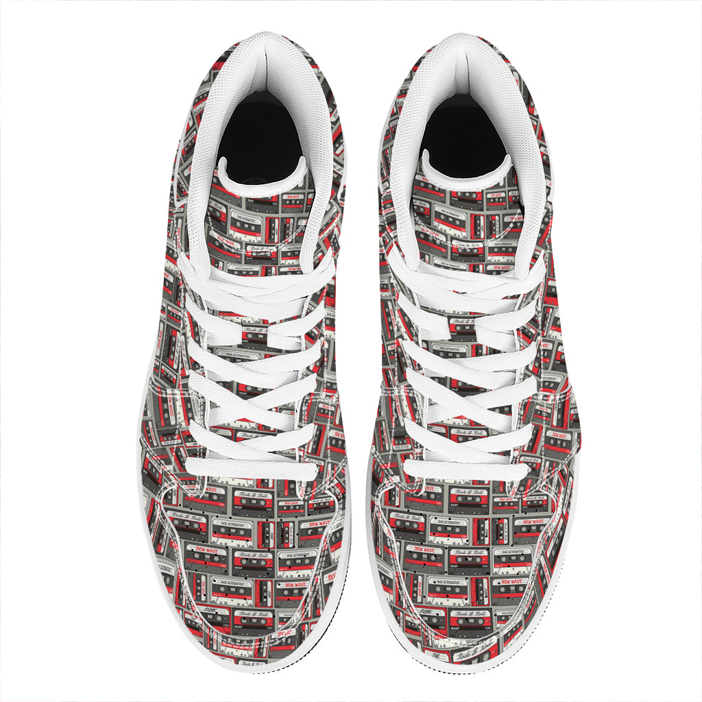 Retro Cassette Tape Pattern Print High Top Leather Sneakers