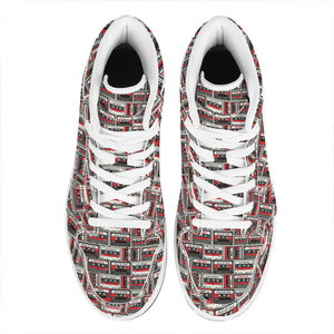 Retro Cassette Tape Pattern Print High Top Leather Sneakers