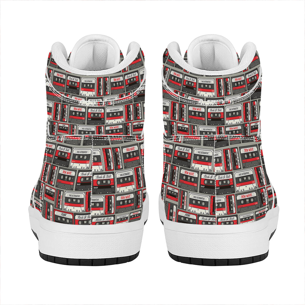 Retro Cassette Tape Pattern Print High Top Leather Sneakers