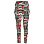 Retro Cassette Tape Pattern Print High-Waisted Pocket Leggings