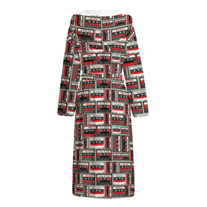 Retro Cassette Tape Pattern Print Hooded Bathrobe