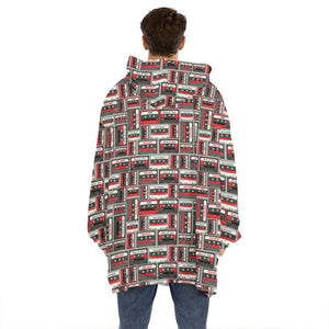 Retro Cassette Tape Pattern Print Hoodie Blanket