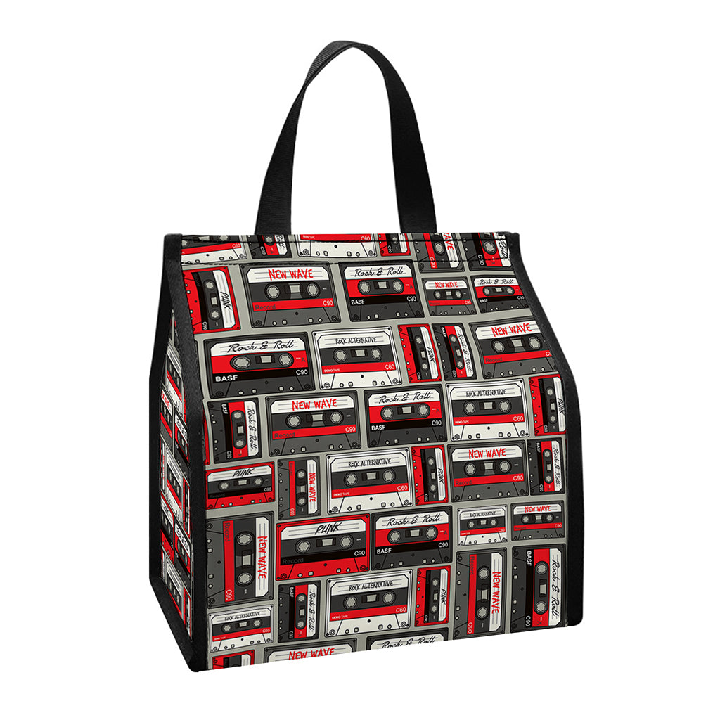 Retro Cassette Tape Pattern Print Insulated Lunch Tote