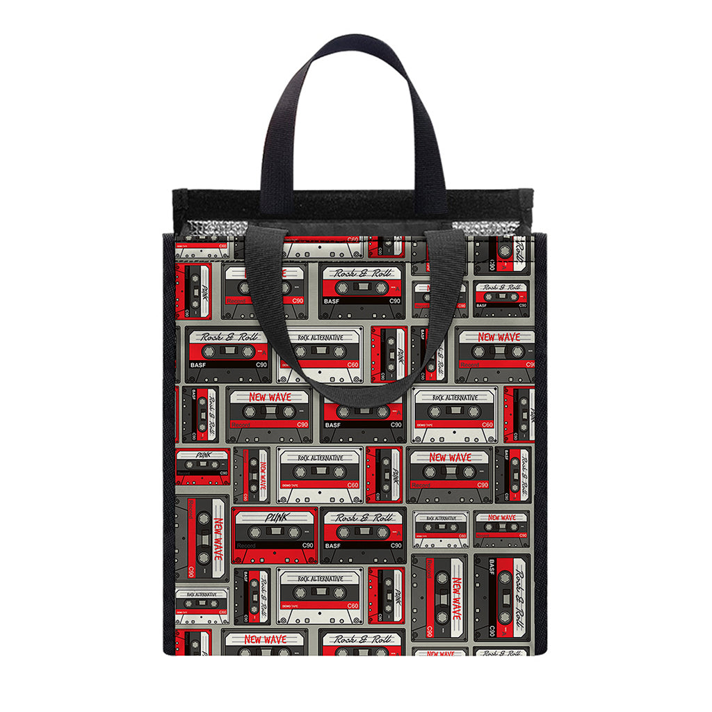 Retro Cassette Tape Pattern Print Insulated Lunch Tote