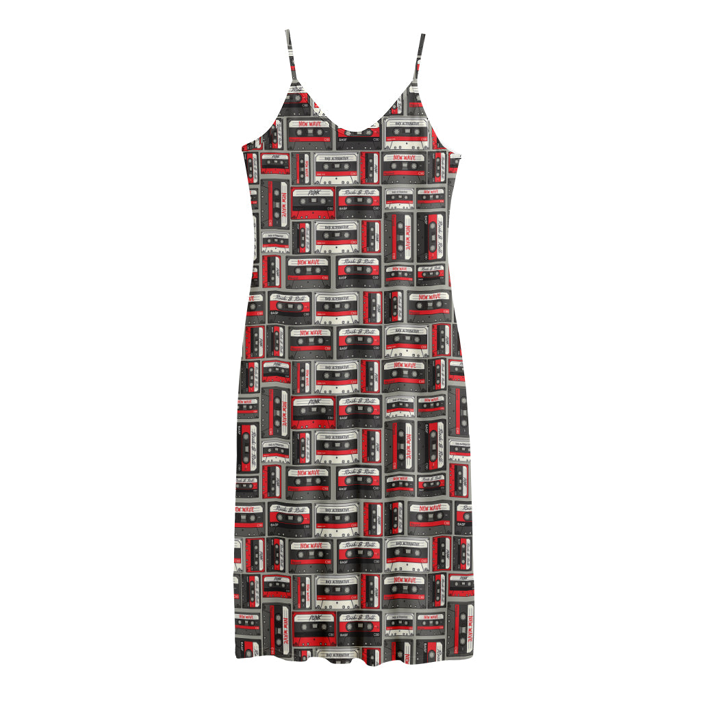 Retro Cassette Tape Pattern Print Jersey Midi Cami Dress