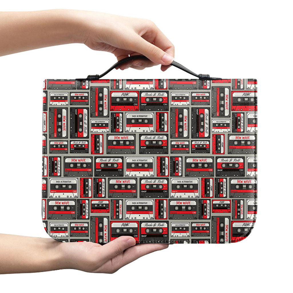Retro Cassette Tape Pattern Print Leather Bible Cover