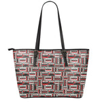 Retro Cassette Tape Pattern Print Leather Tote Bag