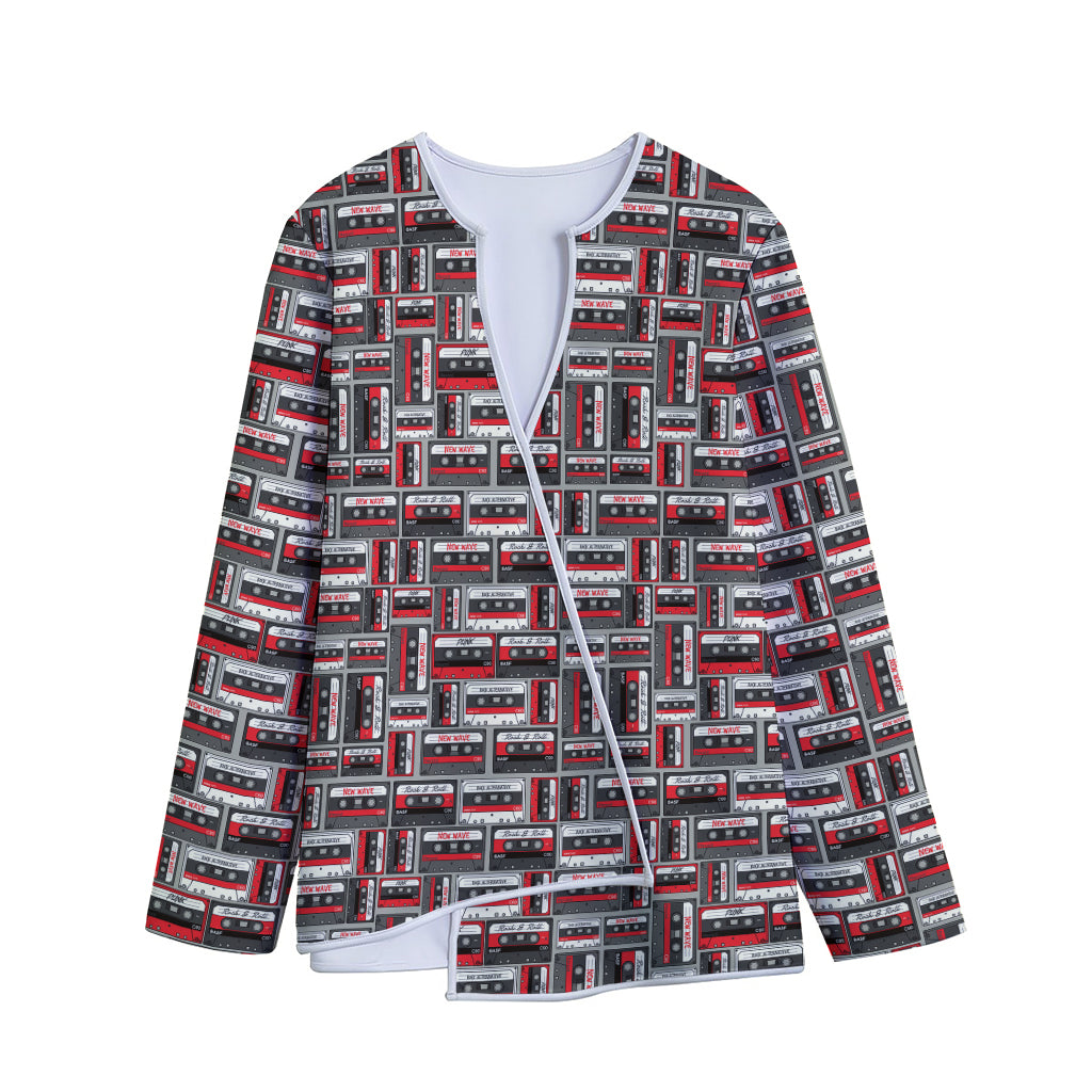 Retro Cassette Tape Pattern Print Long Sleeve Short Coat