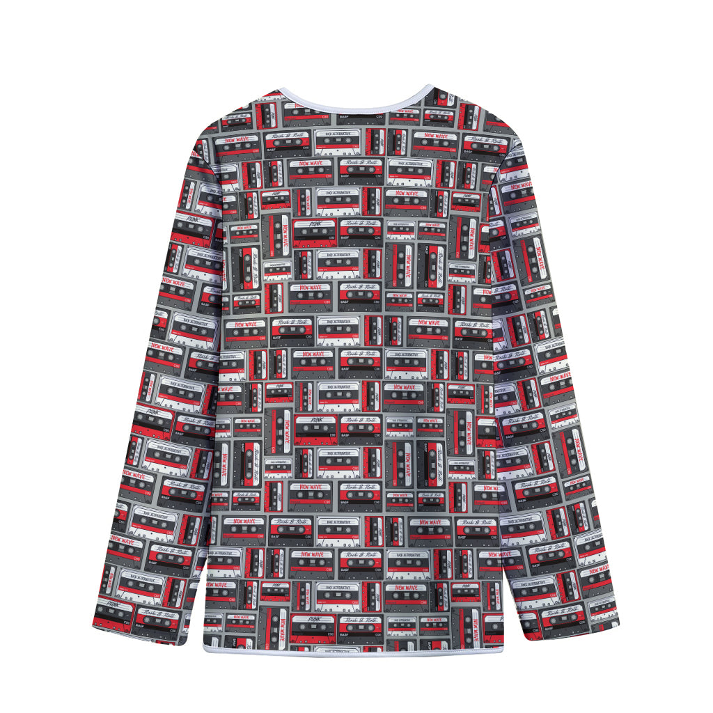 Retro Cassette Tape Pattern Print Long Sleeve Short Coat