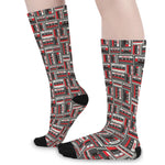 Retro Cassette Tape Pattern Print Long Socks