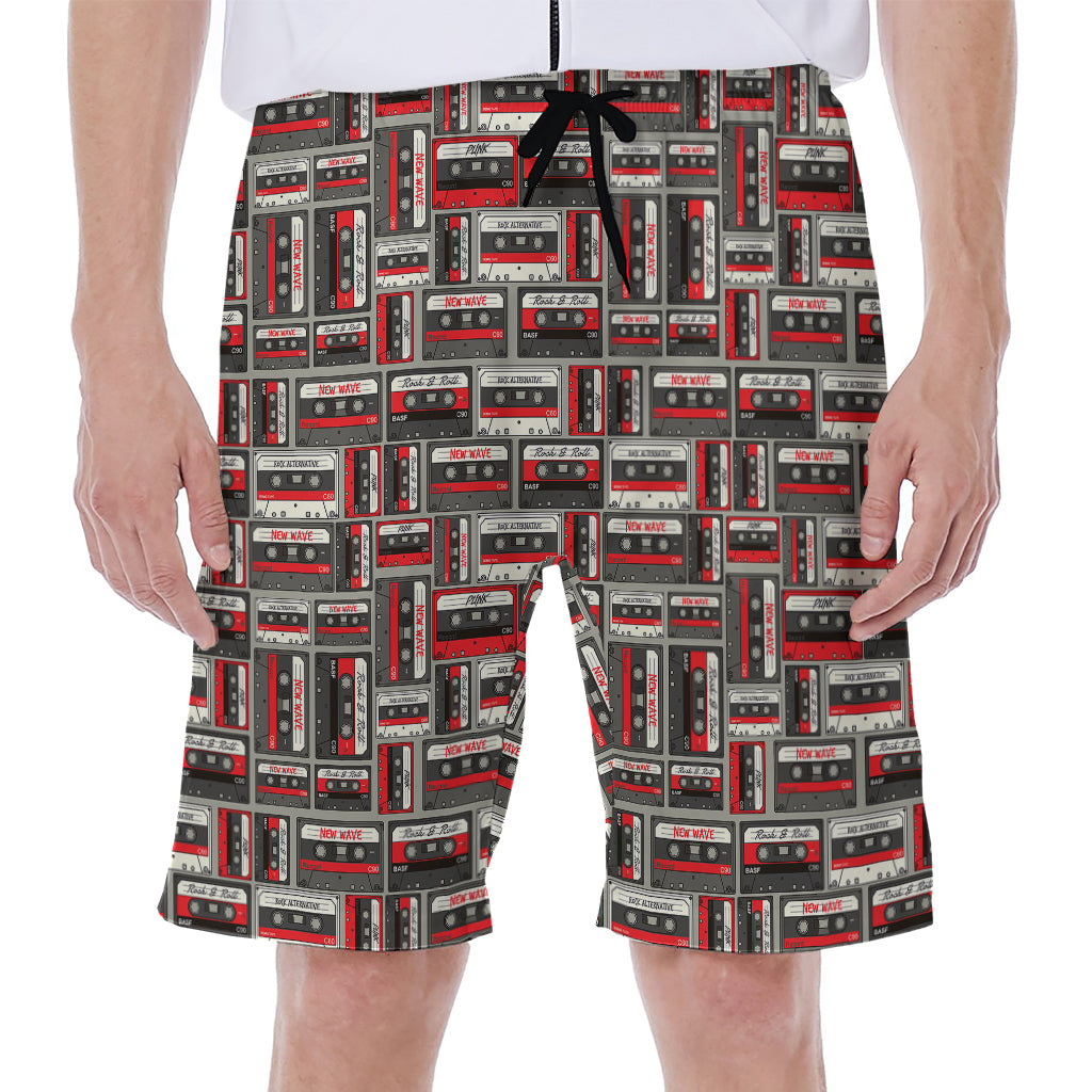 Retro Cassette Tape Pattern Print Men's Beach Shorts