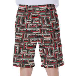 Retro Cassette Tape Pattern Print Men's Beach Shorts