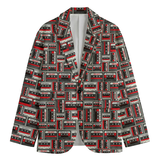 Retro Cassette Tape Pattern Print Men's Blazer