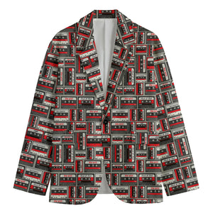 Retro Cassette Tape Pattern Print Men's Blazer